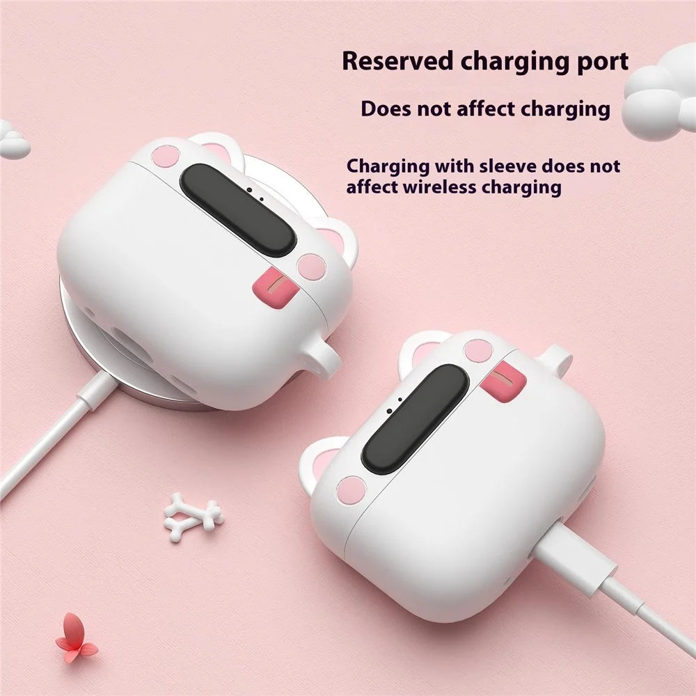 For Apple AirPods Pro 2 / AirPods Pro Bluetooth-compatible Earphones Cartoon Animal Liquid Silicone Case with Hanging Buckle - White - 4