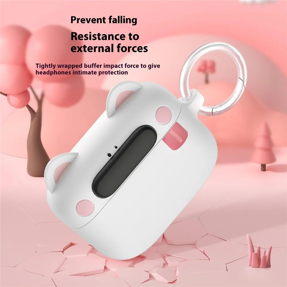For Apple AirPods Pro 2 / AirPods Pro Bluetooth-compatible Earphones Cartoon Animal Liquid Silicone Case with Hanging Buckle - White - 5