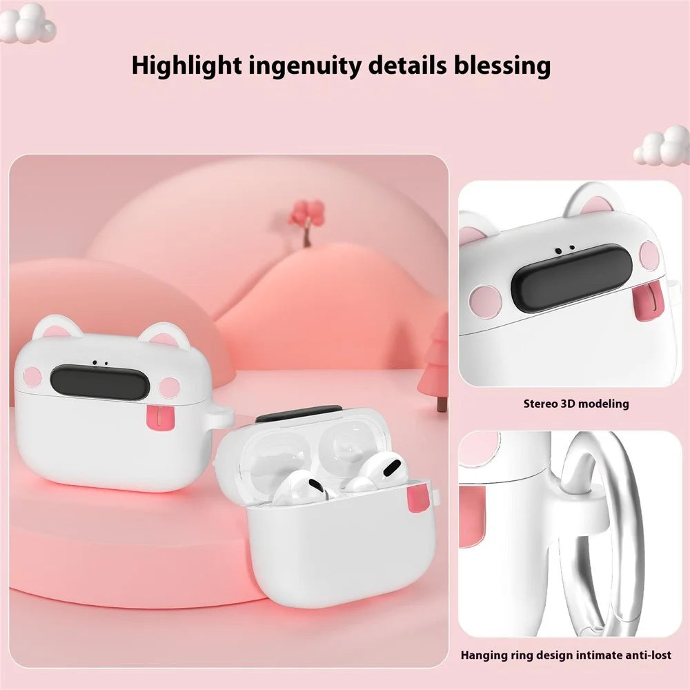 For Apple AirPods Pro 2 / AirPods Pro Bluetooth-compatible Earphones Cartoon Animal Liquid Silicone Case with Hanging Buckle - White - 6