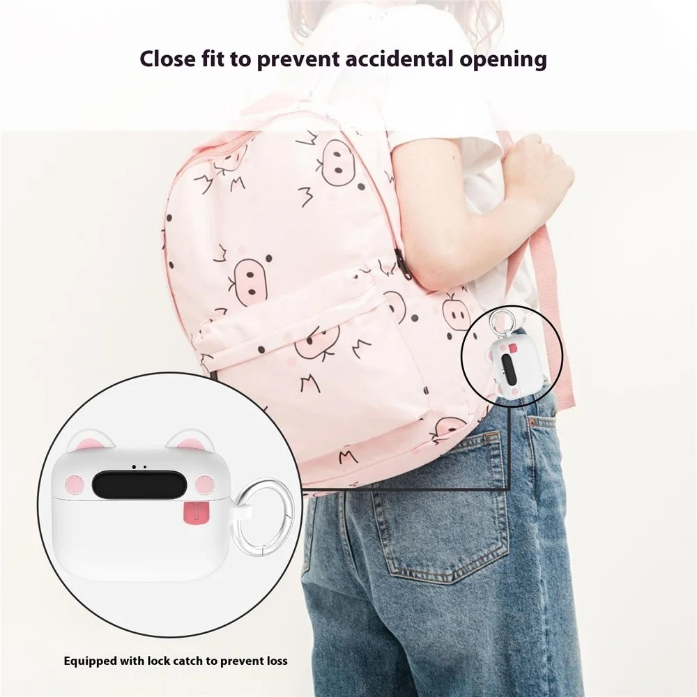 For Apple AirPods Pro 2 / AirPods Pro Bluetooth-compatible Earphones Cartoon Animal Liquid Silicone Case with Hanging Buckle - White - 7