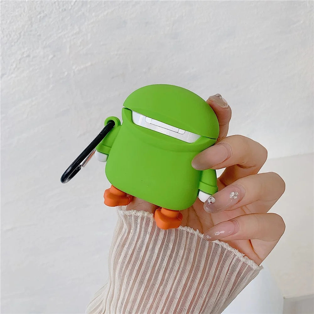 For Apple AirPods 3 Case Raincoat Duck Silicone Protective Cover with Carabiner - 4