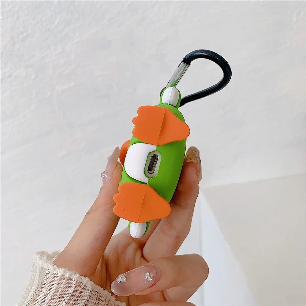 For Apple AirPods 3 Case Raincoat Duck Silicone Protective Cover with Carabiner - 5