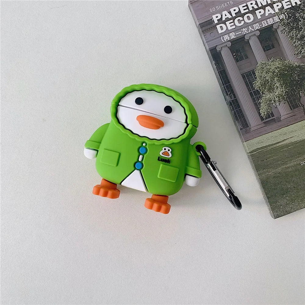 For Apple AirPods 3 Case Raincoat Duck Silicone Protective Cover with Carabiner - 6