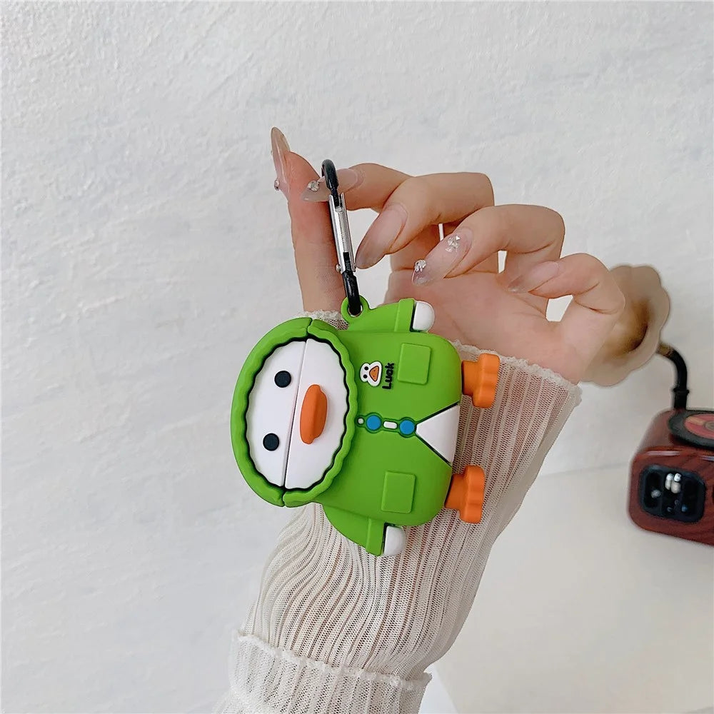 For Apple AirPods 3 Case Raincoat Duck Silicone Protective Cover with Carabiner - 7