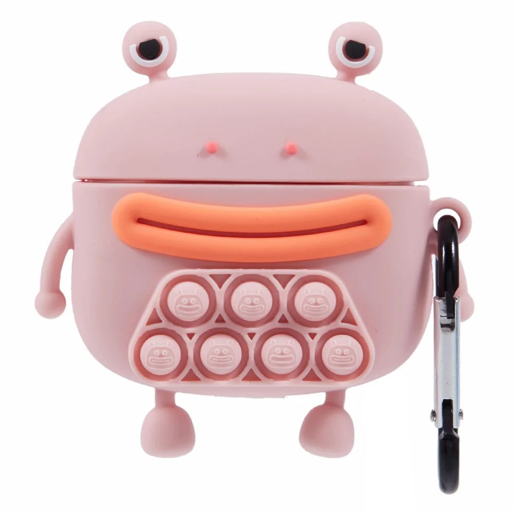 For Apple AirPods 3 Silicone Cover Bubble Stress Relief Frog Protective Case - Pink - 1