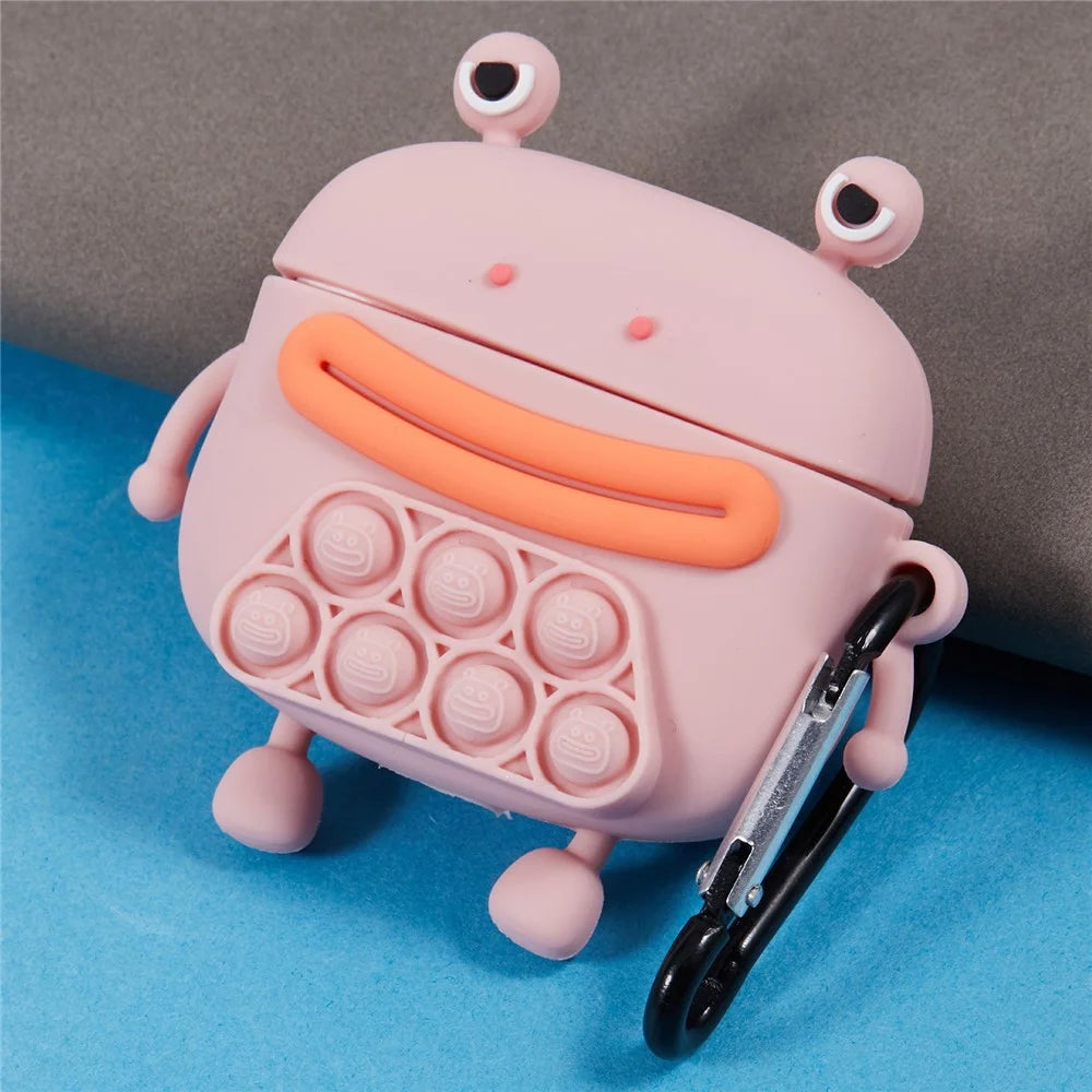 For Apple AirPods 3 Silicone Cover Bubble Stress Relief Frog Protective Case - Pink - 3