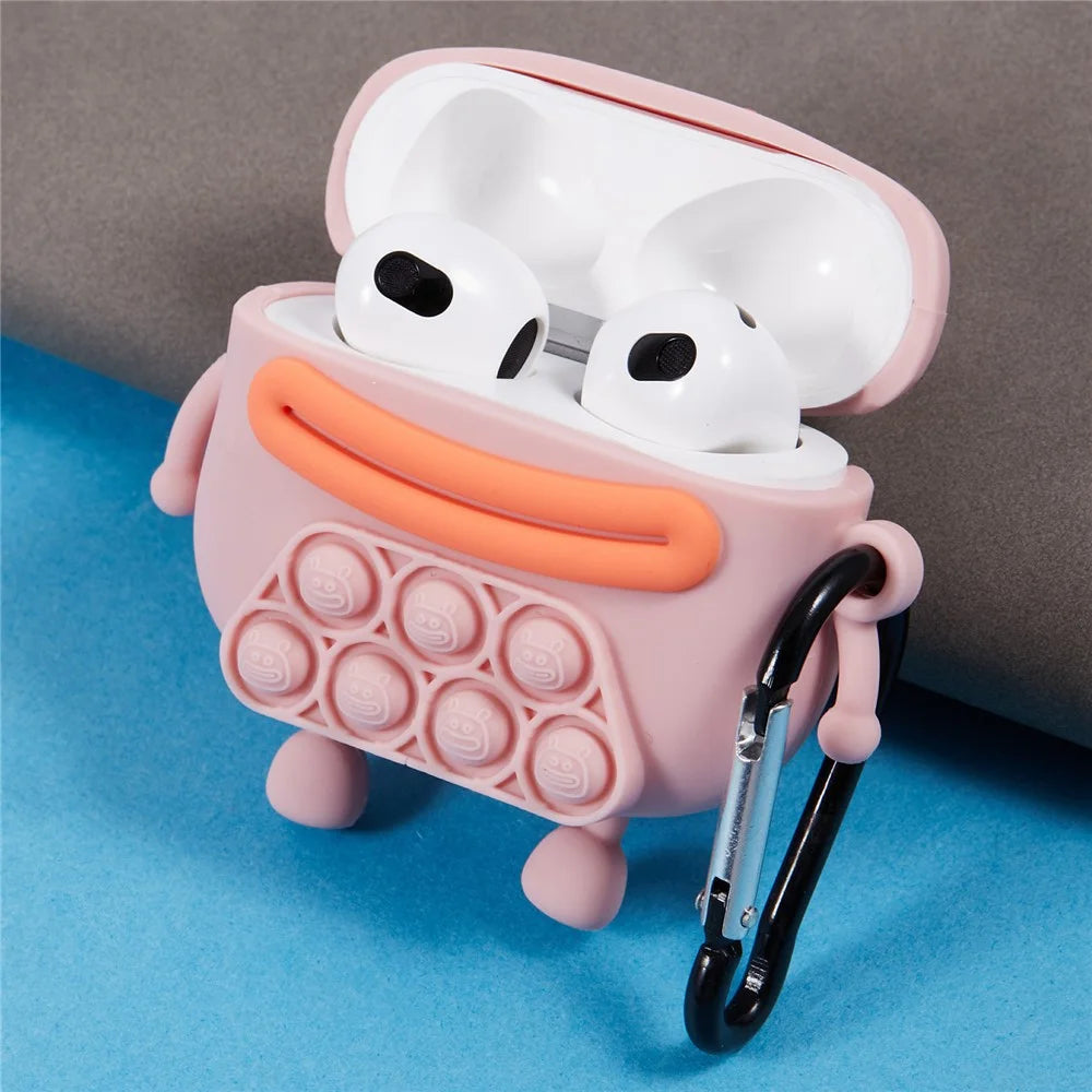 For Apple AirPods 3 Silicone Cover Bubble Stress Relief Frog Protective Case - Pink - 5