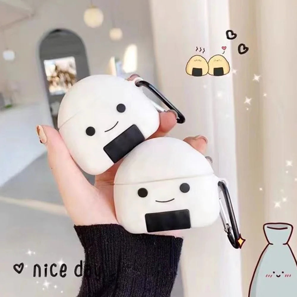 For Apple AirPods 3 Case Rice Ball Silicone Earbuds Protective Cover with Carabiner - 3