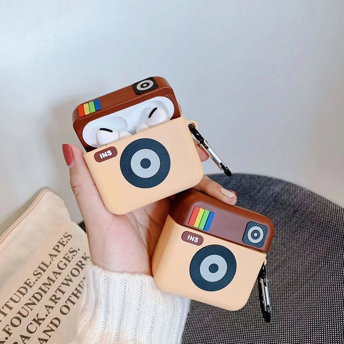 For Apple AirPods 3 Case Retro Camera Bluetooth-compatible Earphone Shockproof Silicone Cover with Carabiner - 4