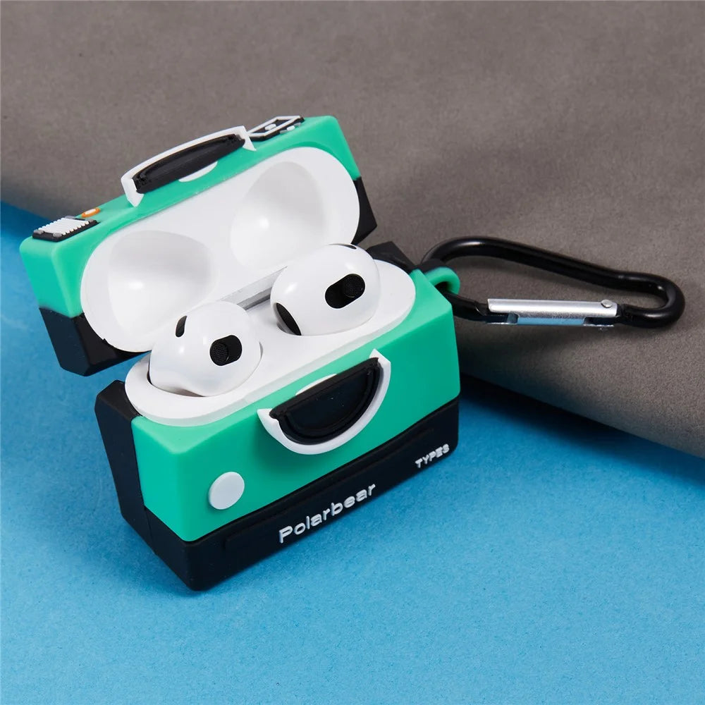 For Apple AirPods 3 Bluetooth-compatible Earphones Silicone Cover Green Camera Protective Case with Carabiner - 5