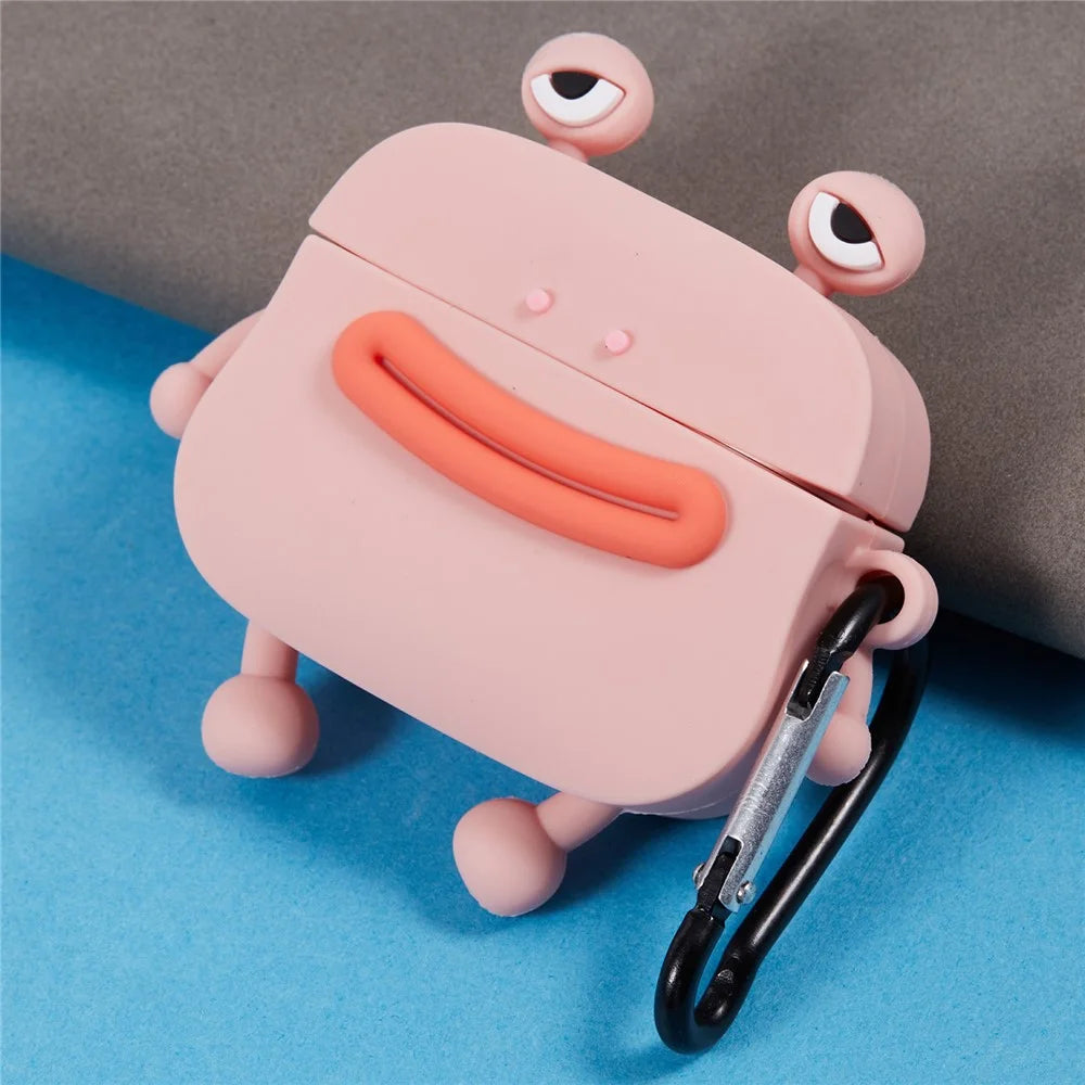 For Apple AirPods 3 Bluetooth-compatible Earphones Silicone Cover Sausage Mouth Frog Protective Case - Pink - 3