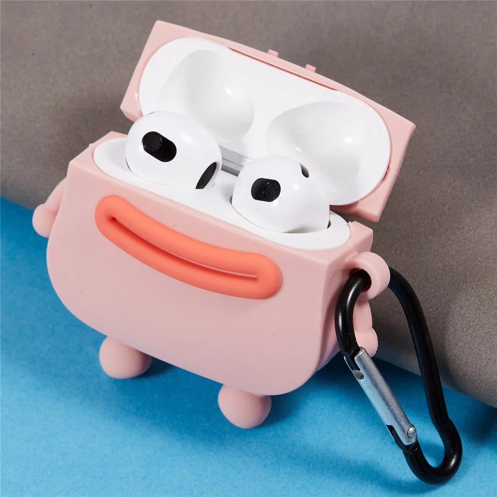For Apple AirPods 3 Bluetooth-compatible Earphones Silicone Cover Sausage Mouth Frog Protective Case - Pink - 5