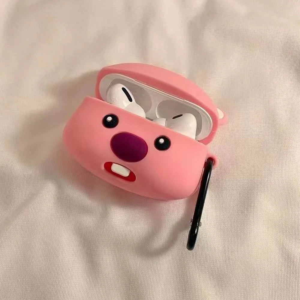 For Apple AirPods 3 Silicone Case Beaver Loopy Earbuds Protective Cover with Carabiner - 4