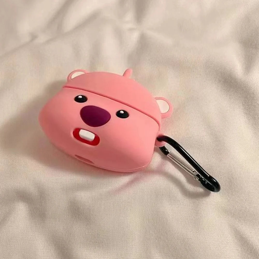 For Apple AirPods 3 Silicone Case Beaver Loopy Earbuds Protective Cover with Carabiner - 6
