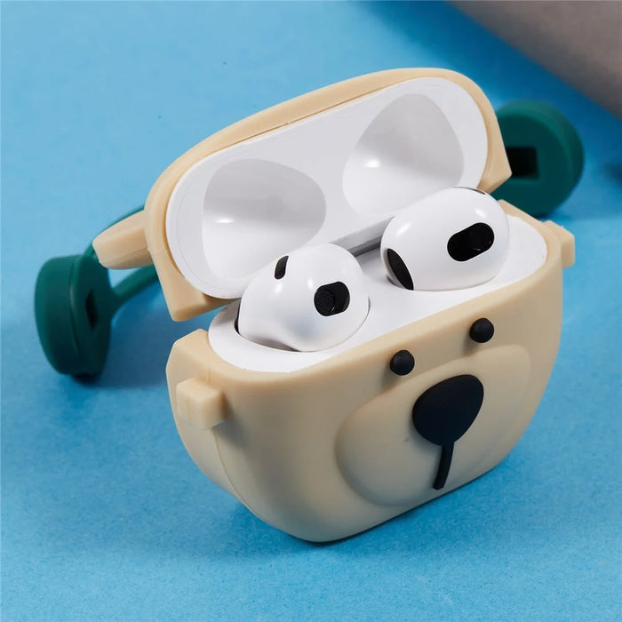 For Apple AirPods 3 Bluetooth-compatible Earphones Silicone Cover Headset Bear Protective Case with Carabiner - 5