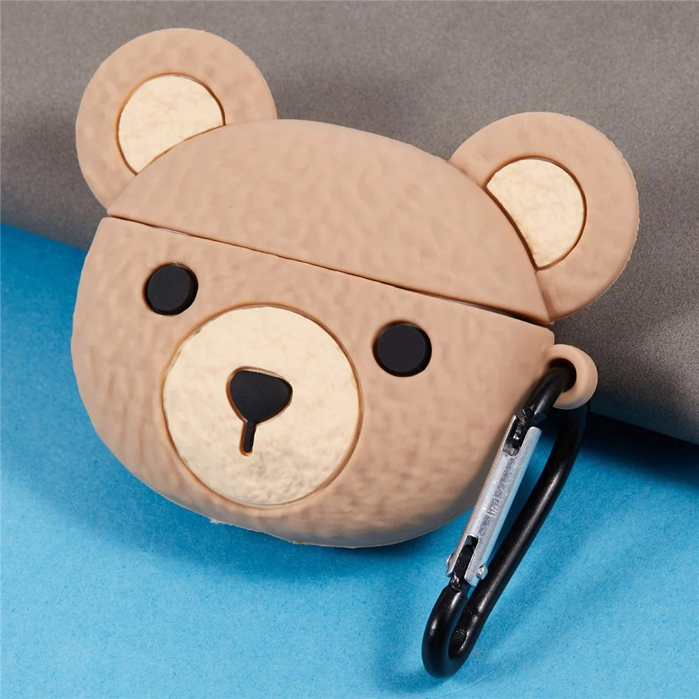 For Apple AirPods 3 Bluetooth-compatible Earphones Silicone Cover Cartoon Bear Protective Case with Carabiner - 3
