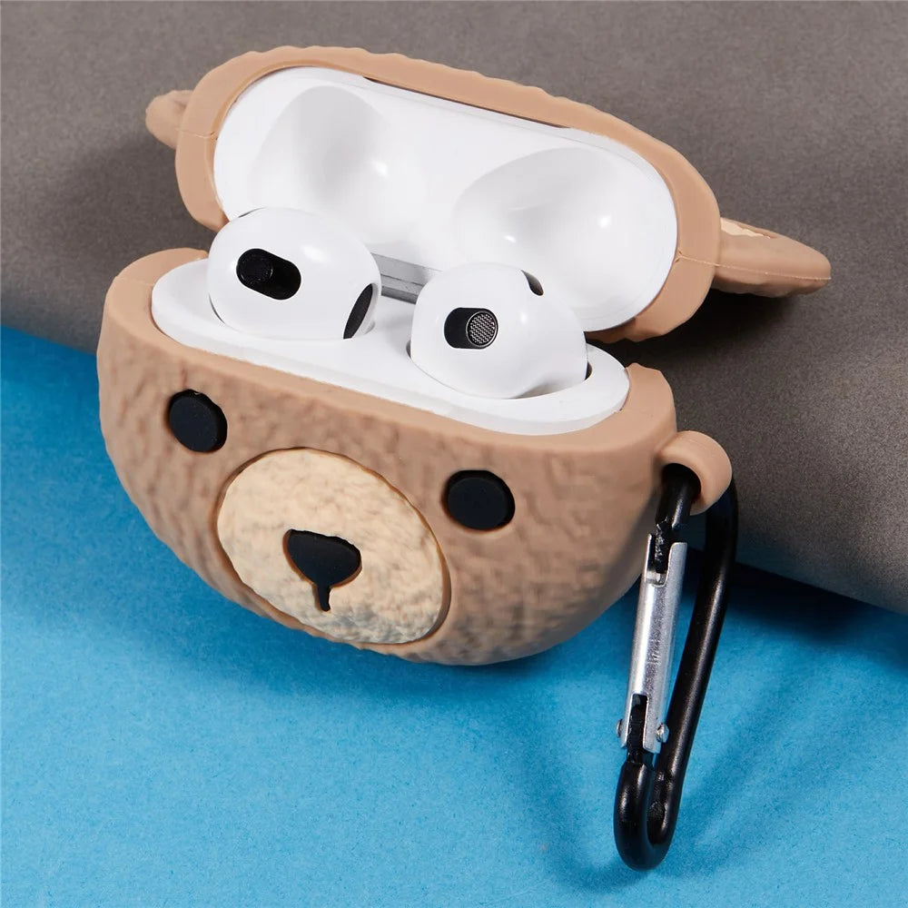 For Apple AirPods 3 Bluetooth-compatible Earphones Silicone Cover Cartoon Bear Protective Case with Carabiner - 5
