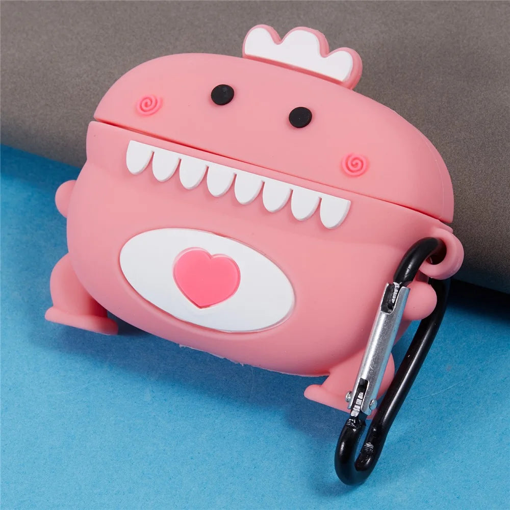 For Apple AirPods Pro Bluetooth-compatible Earphones Silicone Cover Dinosaur and Heart Protective Case - Pink - 3