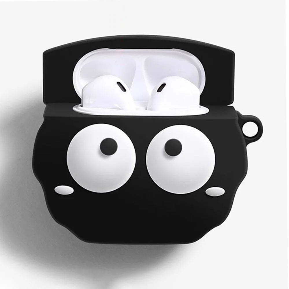 For Apple AirPods Pro Silicone Case Big Eyes Briquette Bluetooth-compatible Earphone Cover with Carabiner - Stye A - 6