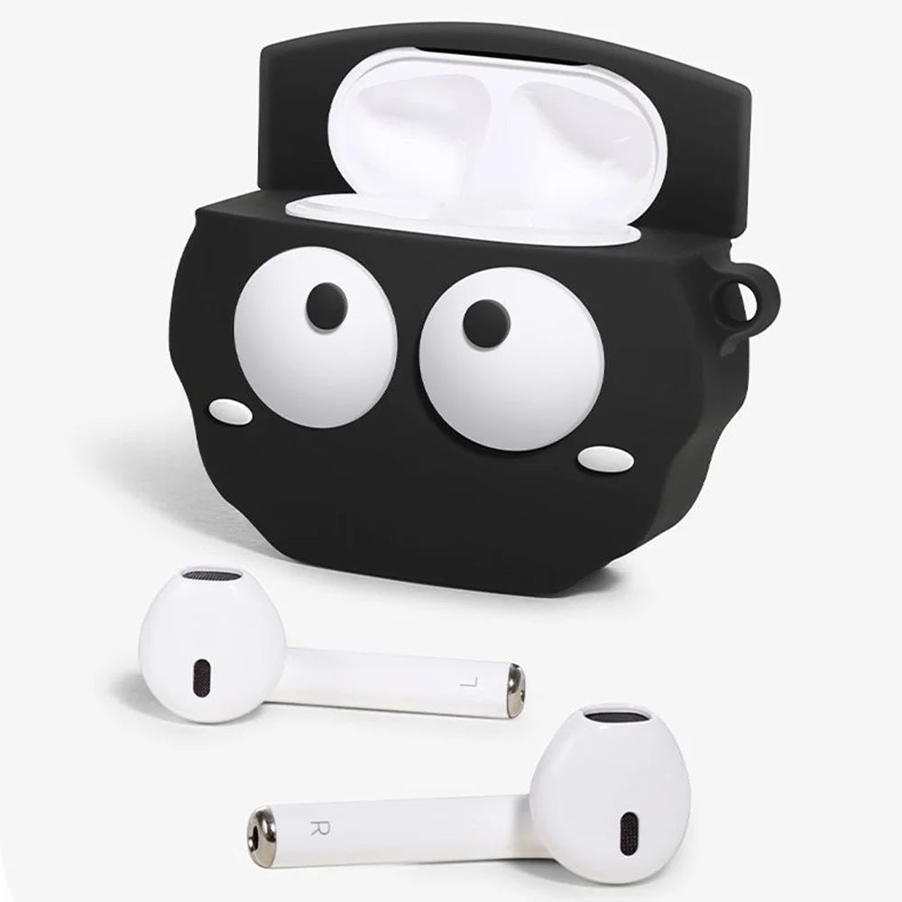 For Apple AirPods Pro Silicone Case Big Eyes Briquette Bluetooth-compatible Earphone Cover with Carabiner - Stye A - 7