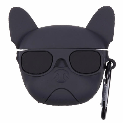 For Apple AirPods Pro Bluetooth-compatible Earphones Silicone Cover Bulldog Protective Case with Carabiner - Black - 1