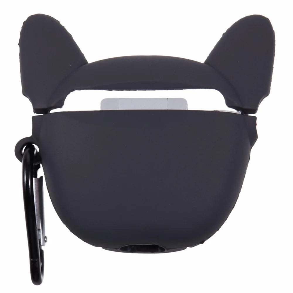 For Apple AirPods Pro Bluetooth-compatible Earphones Silicone Cover Bulldog Protective Case with Carabiner - Black - 2