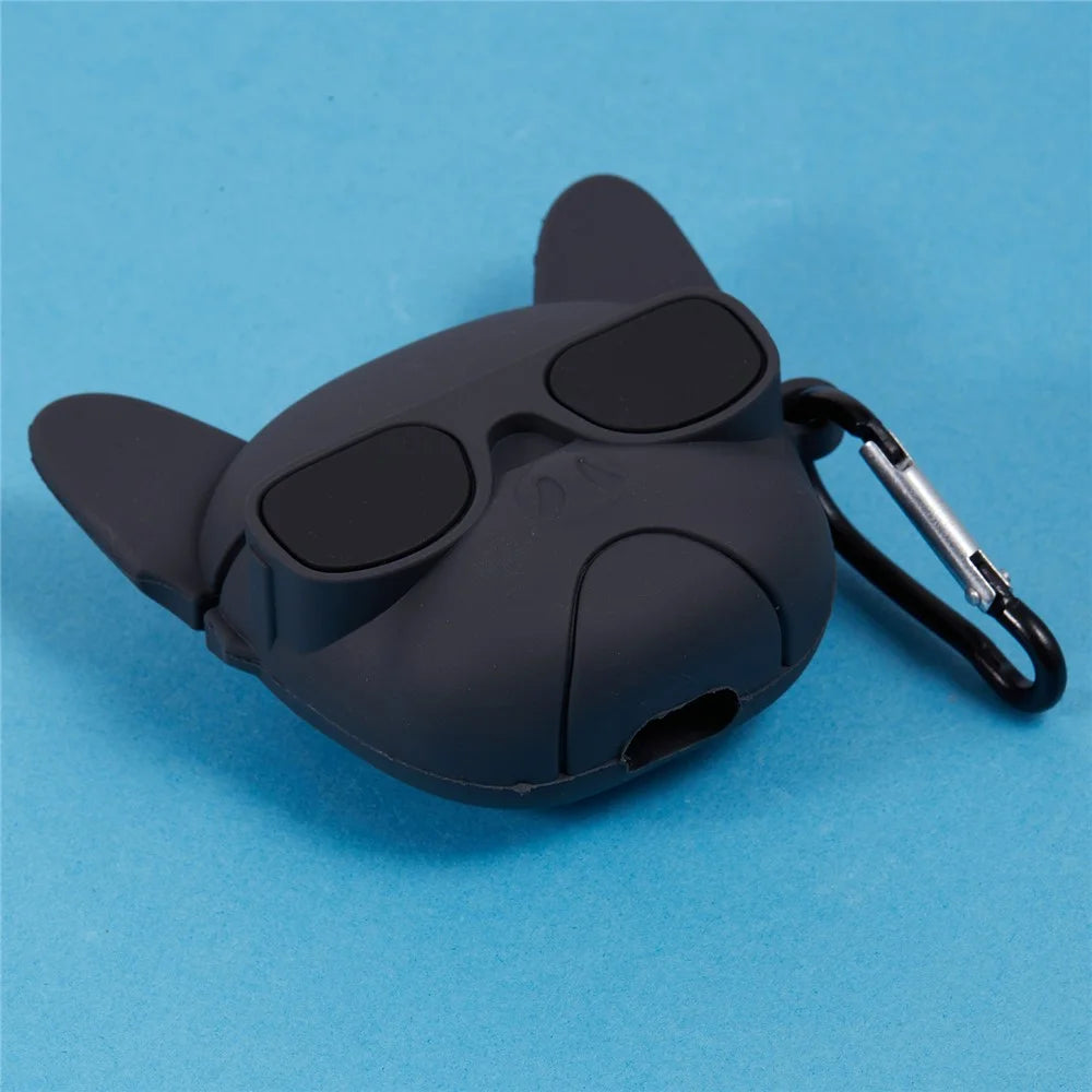 For Apple AirPods Pro Bluetooth-compatible Earphones Silicone Cover Bulldog Protective Case with Carabiner - Black - 6