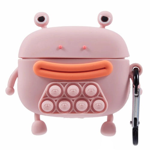For Apple AirPods Pro Silicone Cover Bubble Stress Relief Frog Protective Case - Pink - 1