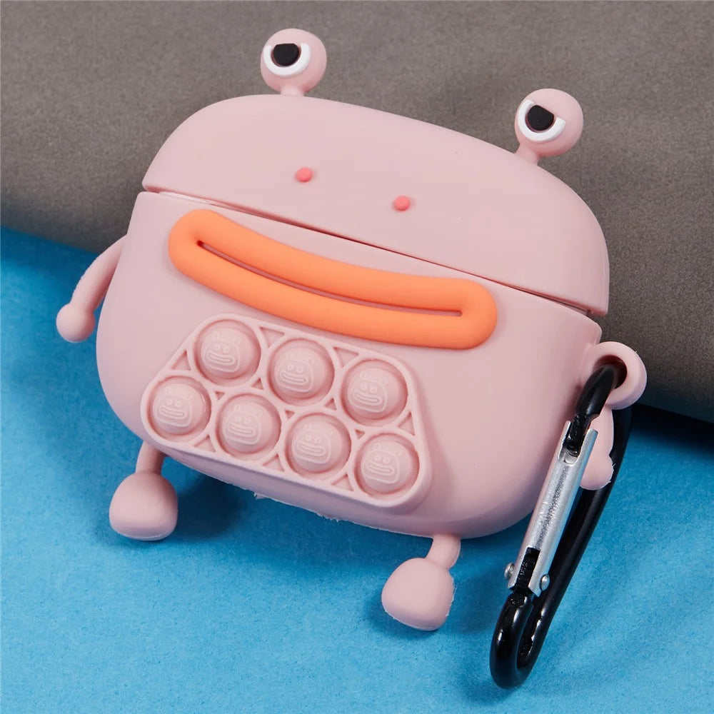 For Apple AirPods Pro Silicone Cover Bubble Stress Relief Frog Protective Case - Pink - 3