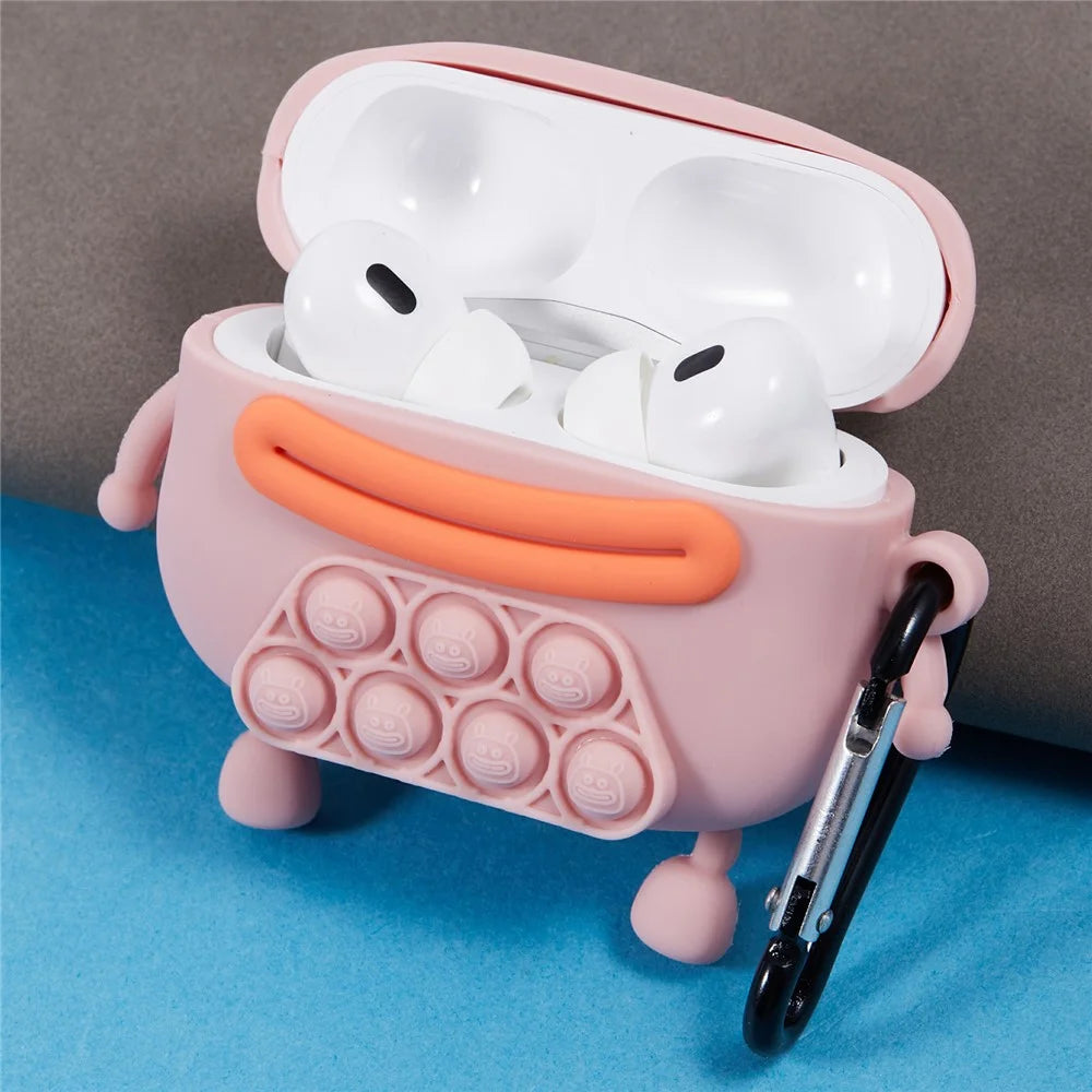 For Apple AirPods Pro Silicone Cover Bubble Stress Relief Frog Protective Case - Pink - 5