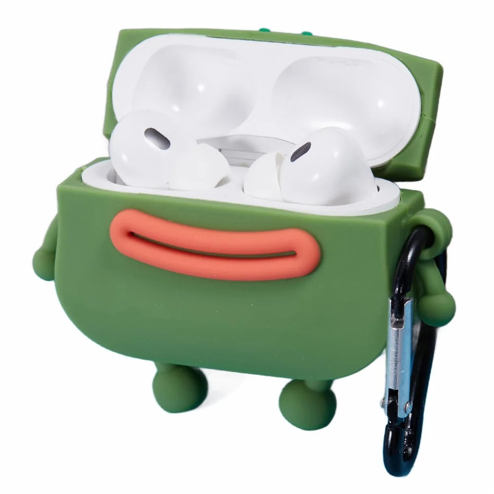 For Apple AirPods Pro Bluetooth-compatible Earphones Silicone Cover Sausage Mouth Frog Protective Case - Green - 3