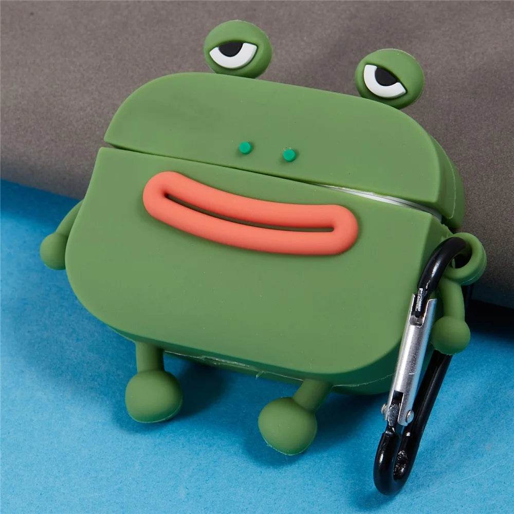 For Apple AirPods Pro Bluetooth-compatible Earphones Silicone Cover Sausage Mouth Frog Protective Case - Green - 4