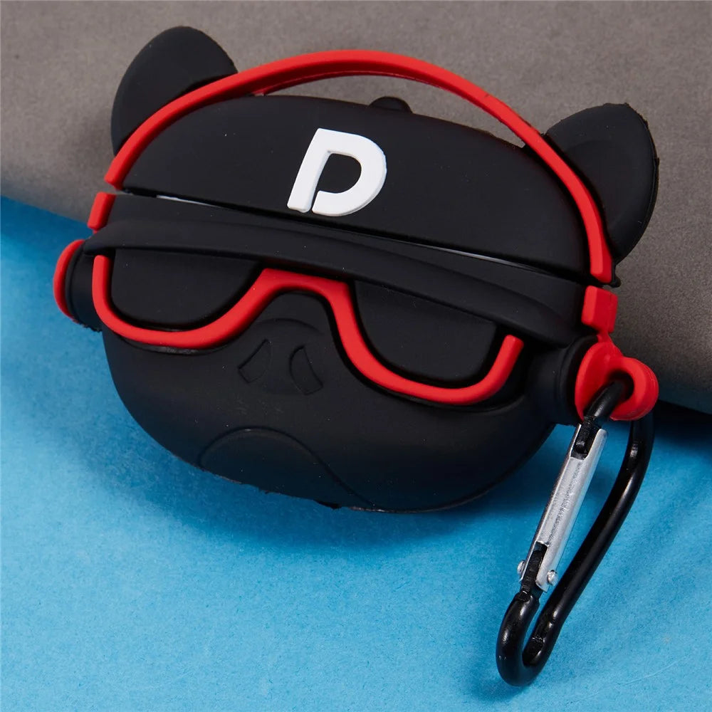 For Apple AirPods Pro Bluetooth-compatible Earphones Silicone Cover Headset Dog Protective Case with Carabiner - 3