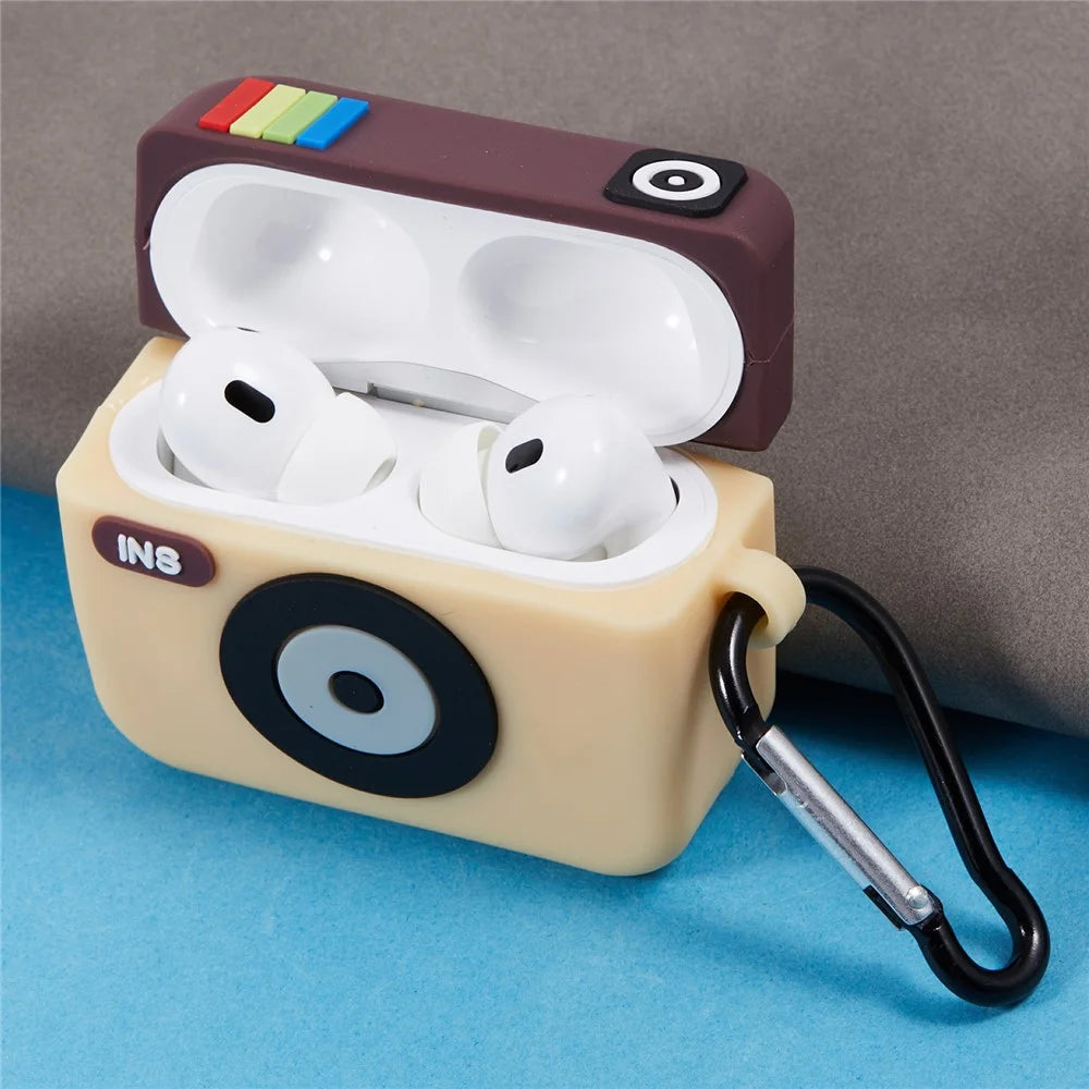 For Apple AirPods Pro Bluetooth-compatible Earphones Silicone Cover Instant Camera Protective Case with Carabiner - 5