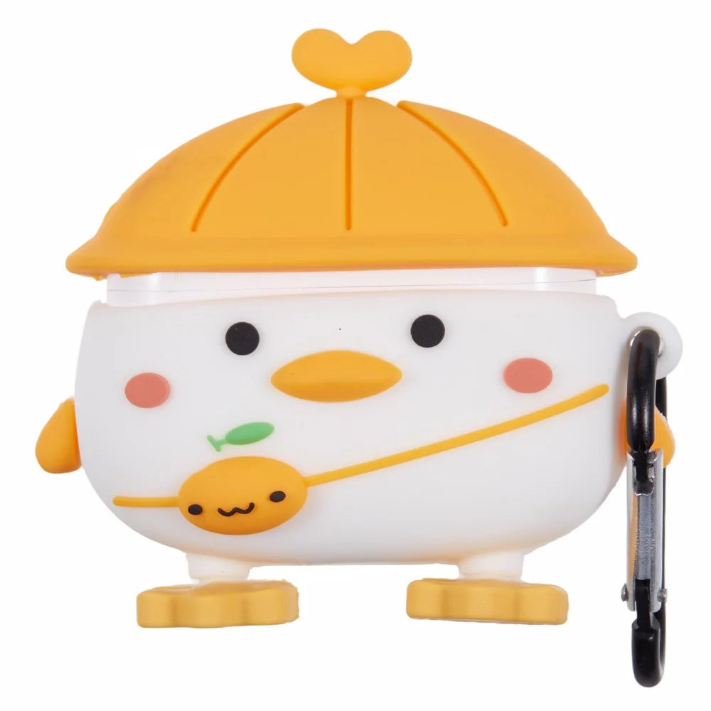 Silicone Cover for Apple AirPods Pro Cartoon Duck Bluetooth-compatible Earphones Protective Case with Carabiner - Duck+Hat - 1