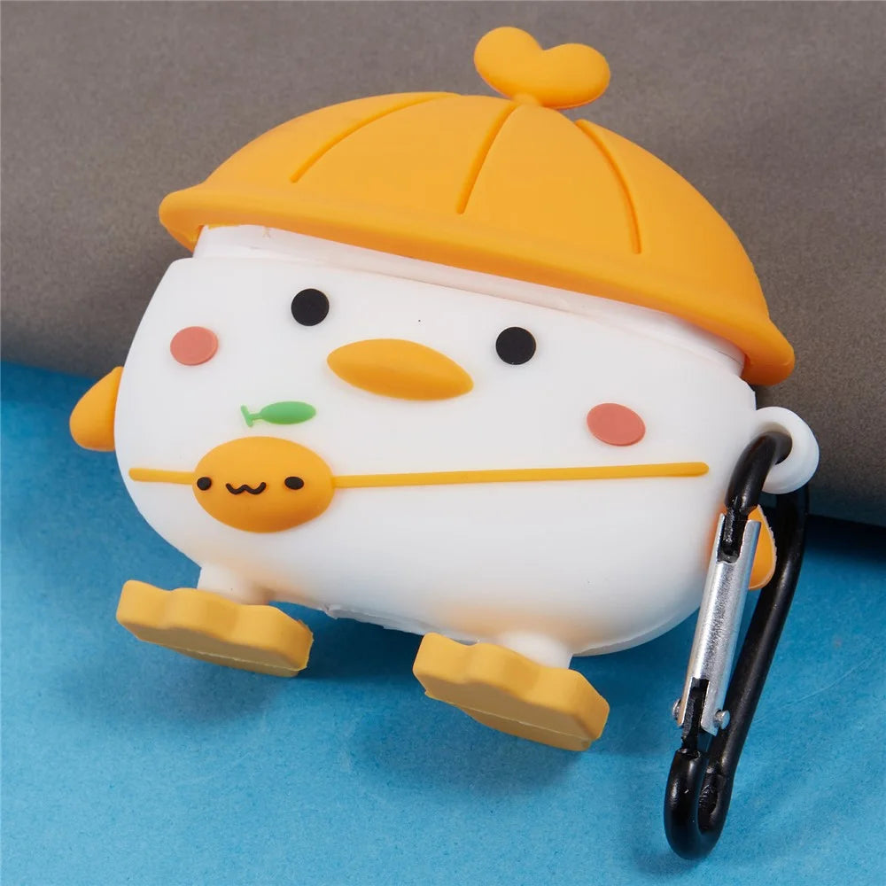 Silicone Cover for Apple AirPods Pro Cartoon Duck Bluetooth-compatible Earphones Protective Case with Carabiner - Duck+Hat - 3