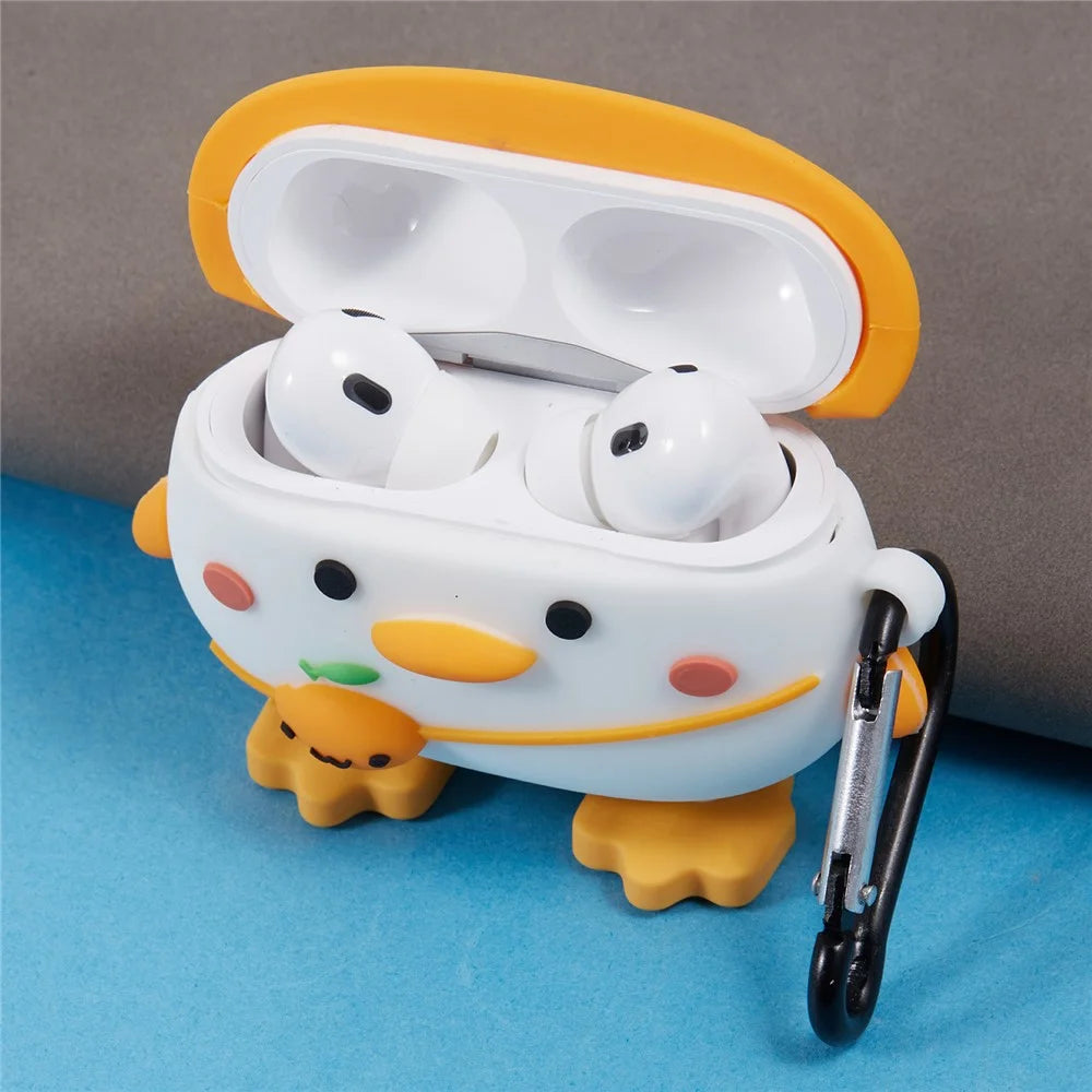 Silicone Cover for Apple AirPods Pro Cartoon Duck Bluetooth-compatible Earphones Protective Case with Carabiner - Duck+Hat - 5