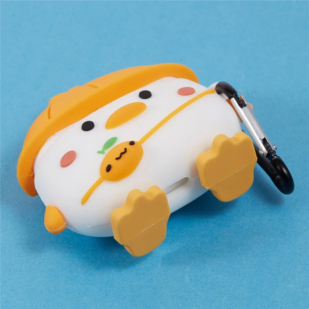 Silicone Cover for Apple AirPods Pro Cartoon Duck Bluetooth-compatible Earphones Protective Case with Carabiner - Duck+Hat - 6