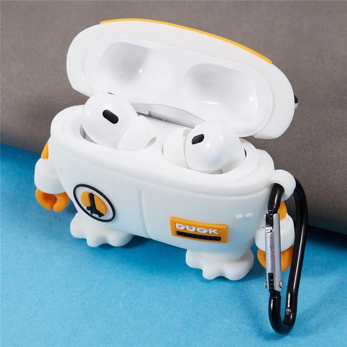 For Apple AirPods Pro Bluetooth-compatible Earphones Silicone Cover Space Duck Protective Case with Carabiner - 5