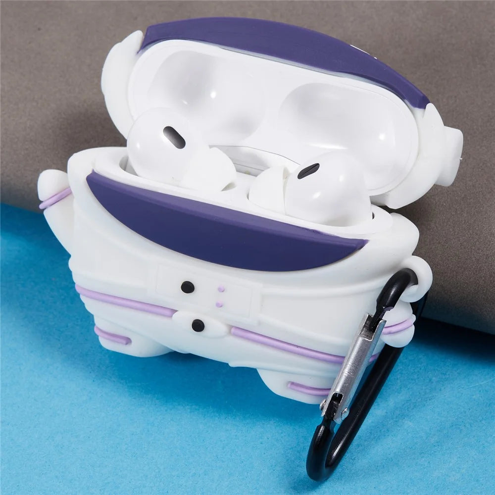 For Apple AirPods Pro Bluetooth-compatible Earphones Silicone Cover Astronaut Protective Case with Carabiner - 5