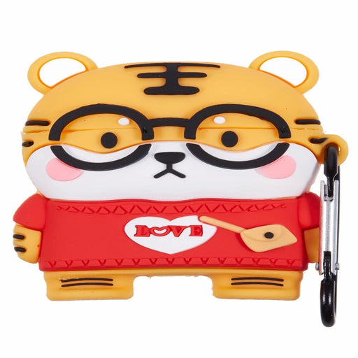 For Apple AirPods Pro Bluetooth-compatible Earphones Silicone Cover Cartoon Tiger Protective Case with Carabiner - 1