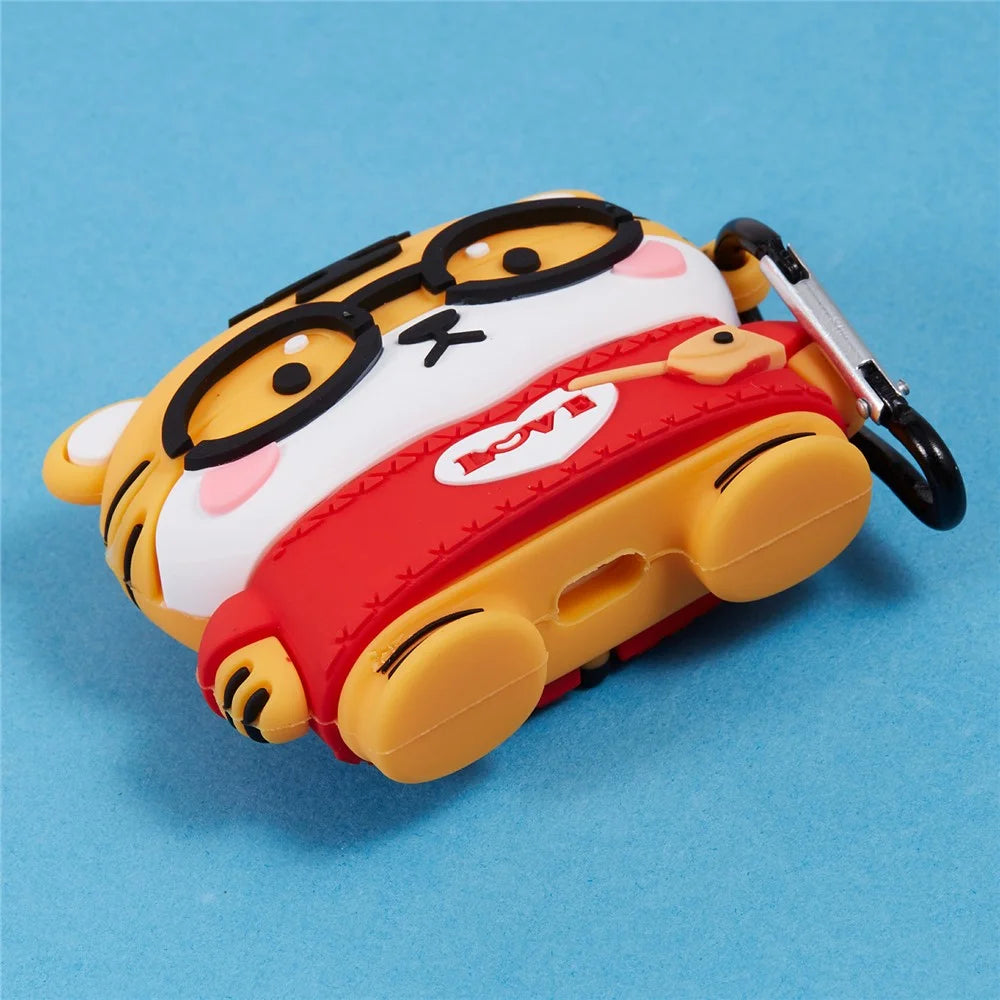 For Apple AirPods Pro Bluetooth-compatible Earphones Silicone Cover Cartoon Tiger Protective Case with Carabiner - 6