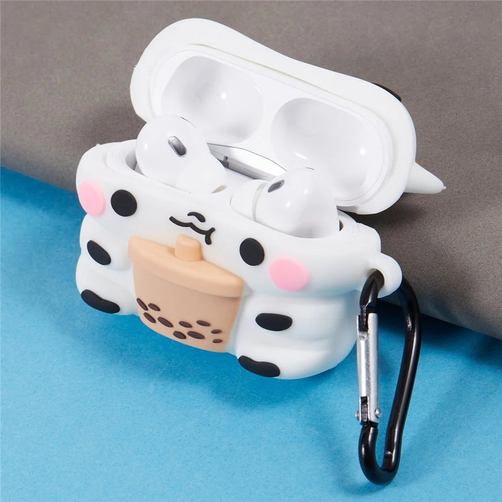 For Apple AirPods Pro Silicone Cover Milk Tea Cow Bluetooth-compatible Earphones Protective Case - 5