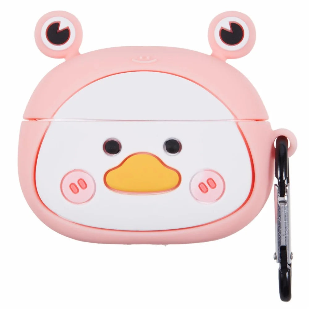 For Apple AirPods Pro Bluetooth-compatible Earphones Silicone Cover Big Eyed Frog Protective Case with Carabiner - Pink - 1