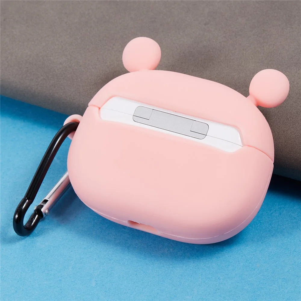 For Apple AirPods Pro Bluetooth-compatible Earphones Silicone Cover Big Eyed Frog Protective Case with Carabiner - Pink - 4