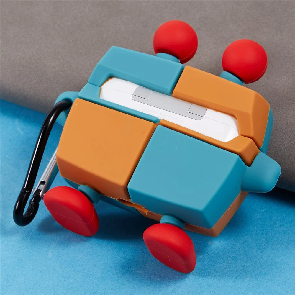 For Apple AirPods Pro Bluetooth-compatible Earphones Silicone Cover Colorful Robot Protective Case with Carabiner - 4