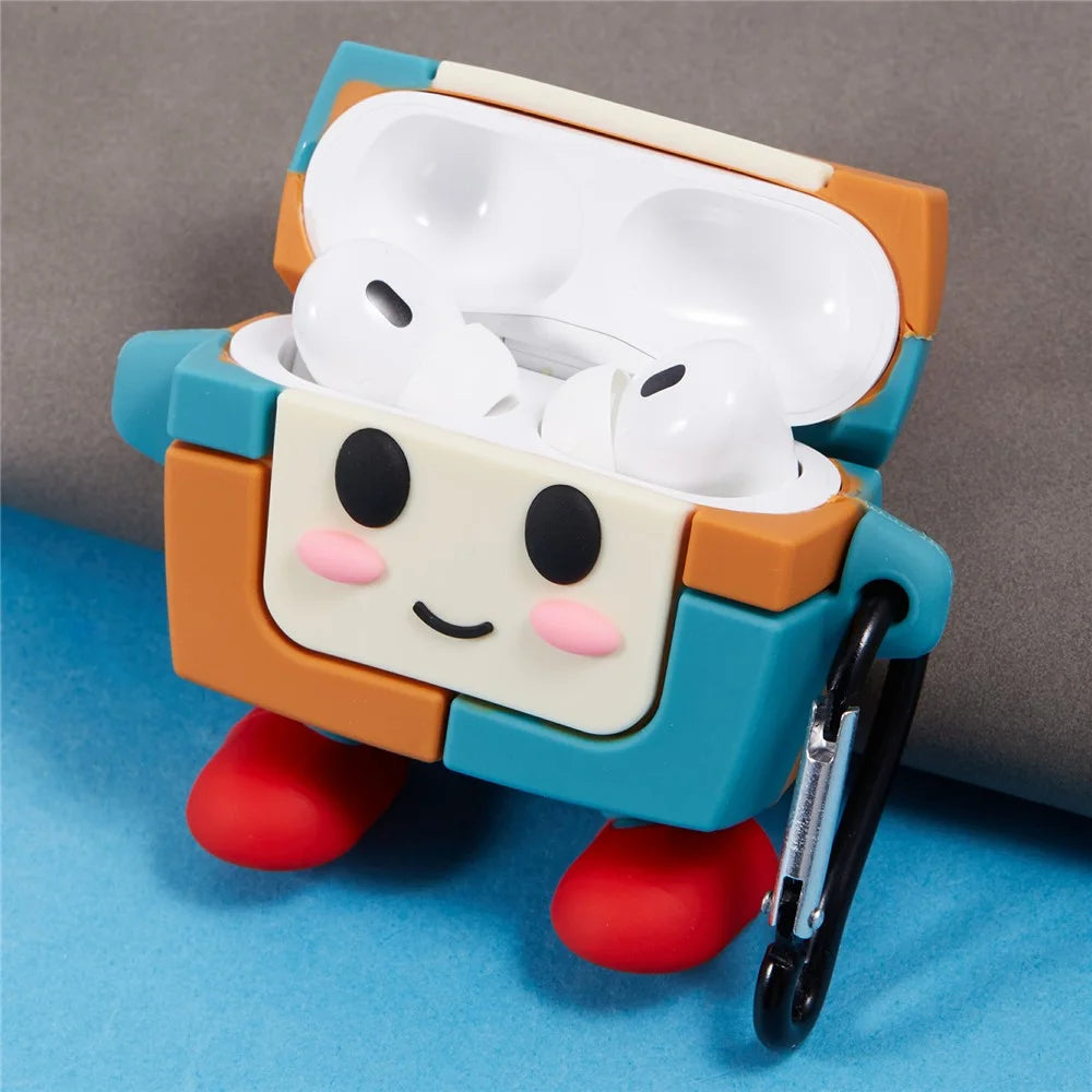 For Apple AirPods Pro Bluetooth-compatible Earphones Silicone Cover Colorful Robot Protective Case with Carabiner - 5