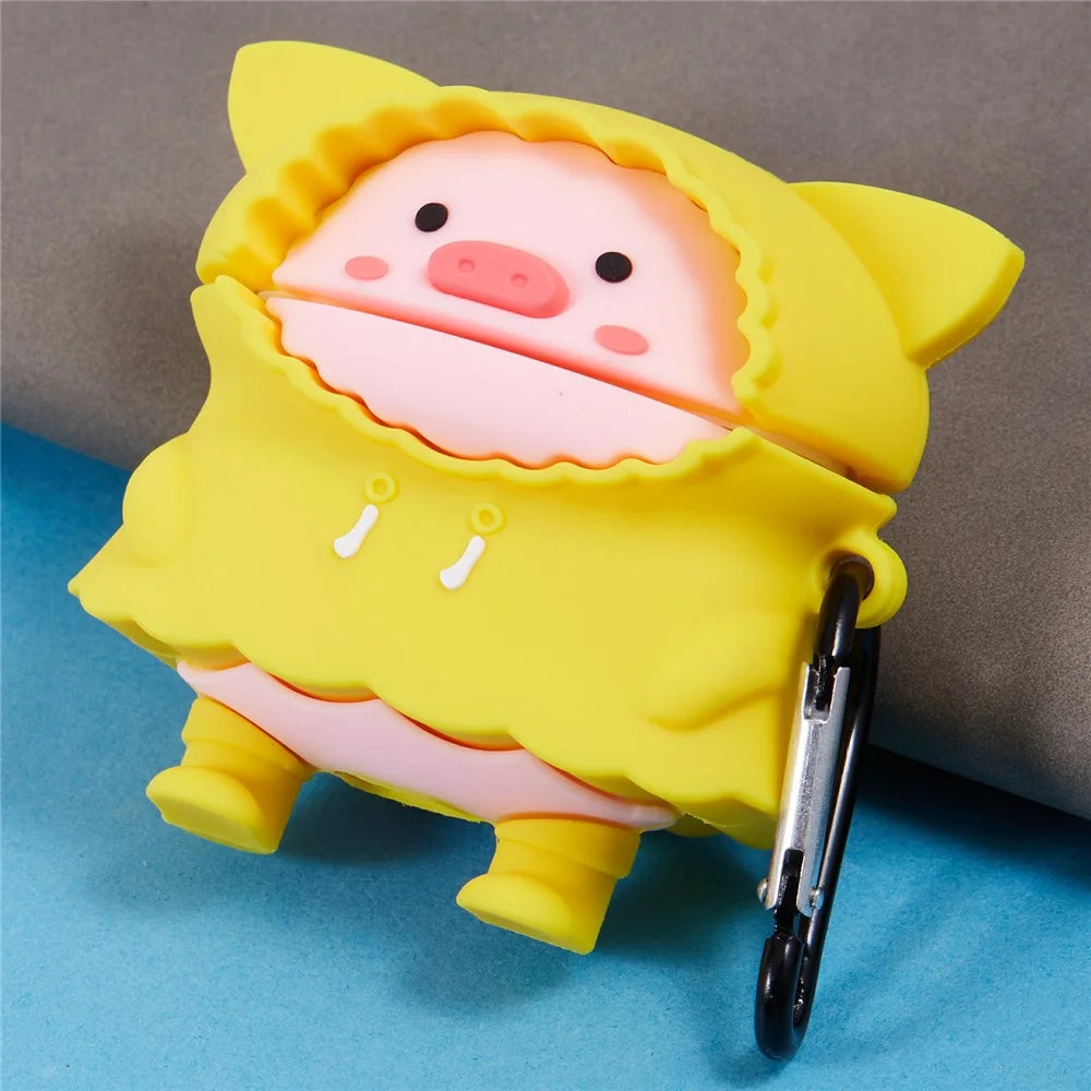For Apple AirPods Pro Bluetooth-compatible Earphones Silicone Cover Raincoat Pig Protective Case with Carabiner - 3