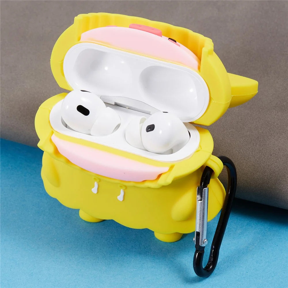For Apple AirPods Pro Bluetooth-compatible Earphones Silicone Cover Raincoat Pig Protective Case with Carabiner - 5