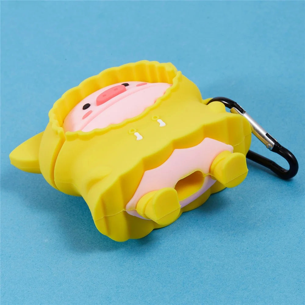 For Apple AirPods Pro Bluetooth-compatible Earphones Silicone Cover Raincoat Pig Protective Case with Carabiner - 6